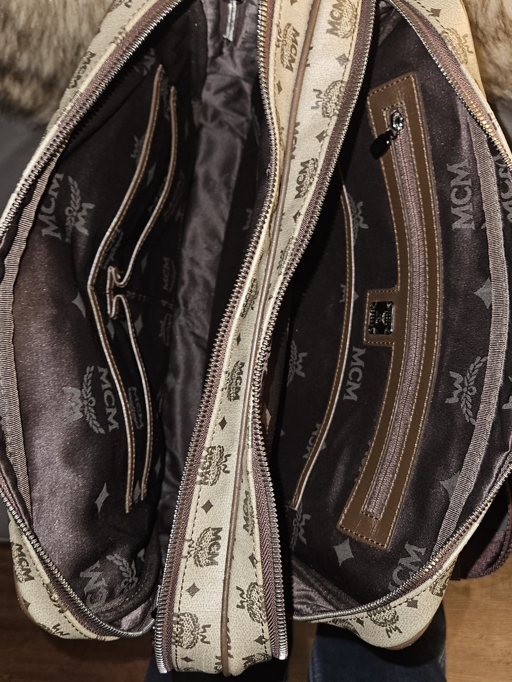 MCM Coated Canvas Messenger with Brown Trim - Picture 2 of 7